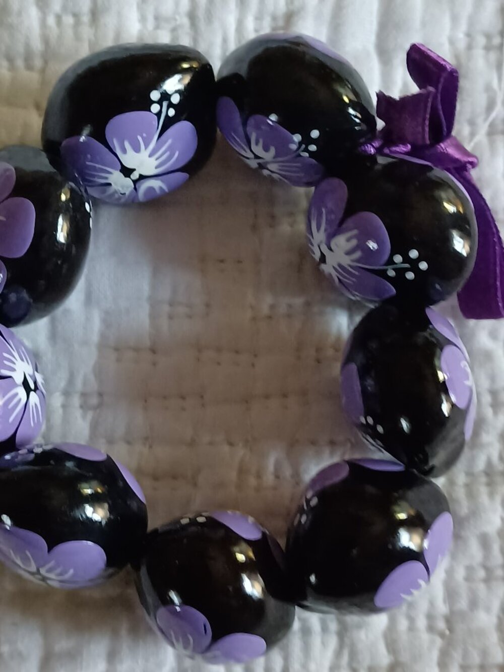 Flower painted, large beaded bracelet